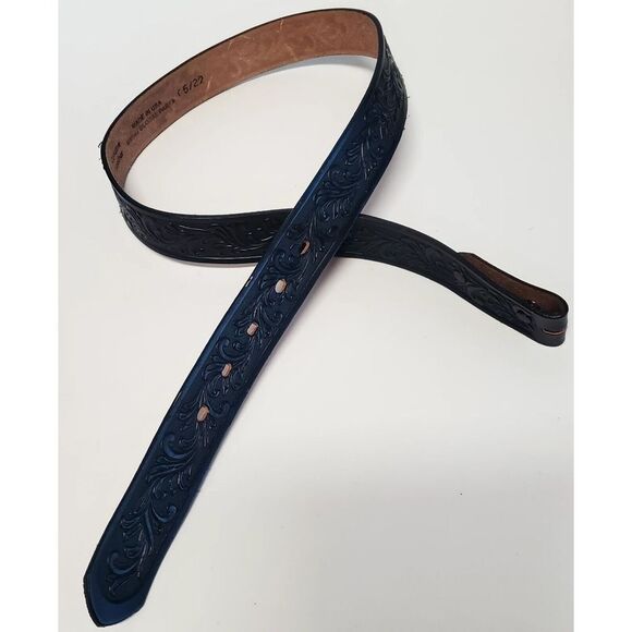 Tony Lama Belt Blk 30 w/ VTG Metalcraft Mayville Brushed Gold Buckle w/ Gems USA - Picture 6 of 16